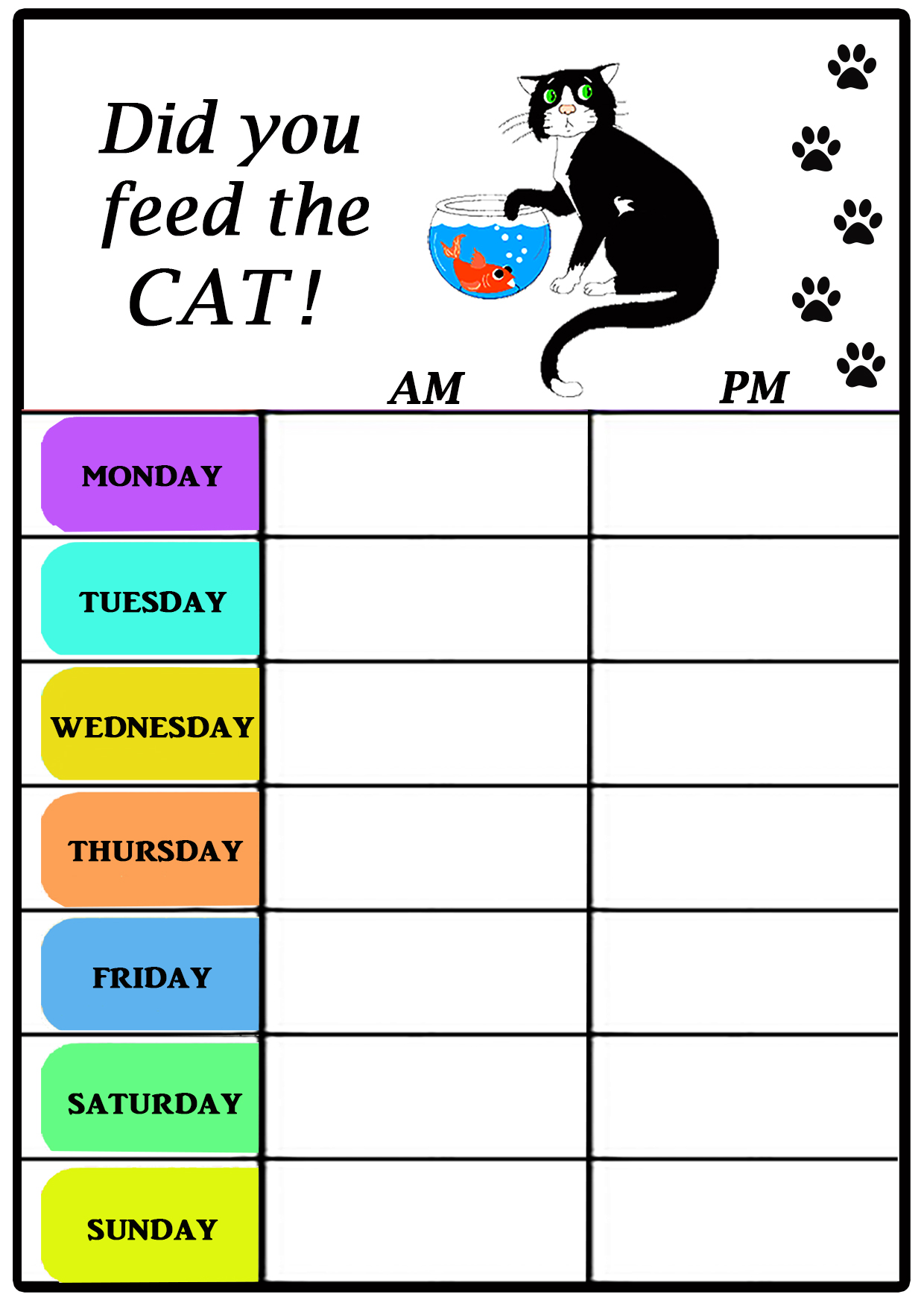 Printable Kitten Feeding Chart