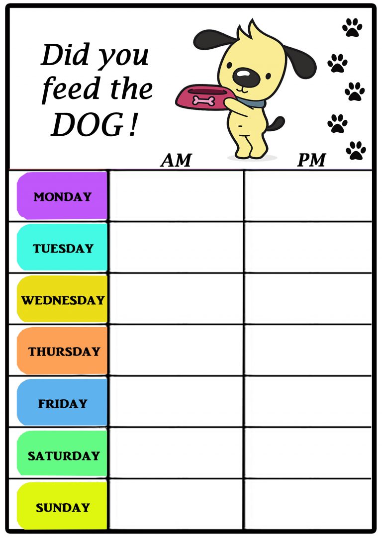 Dog Feeding Chart ‘Did You feed the Dog ‘ Unique Dry Wipe Flexible ...