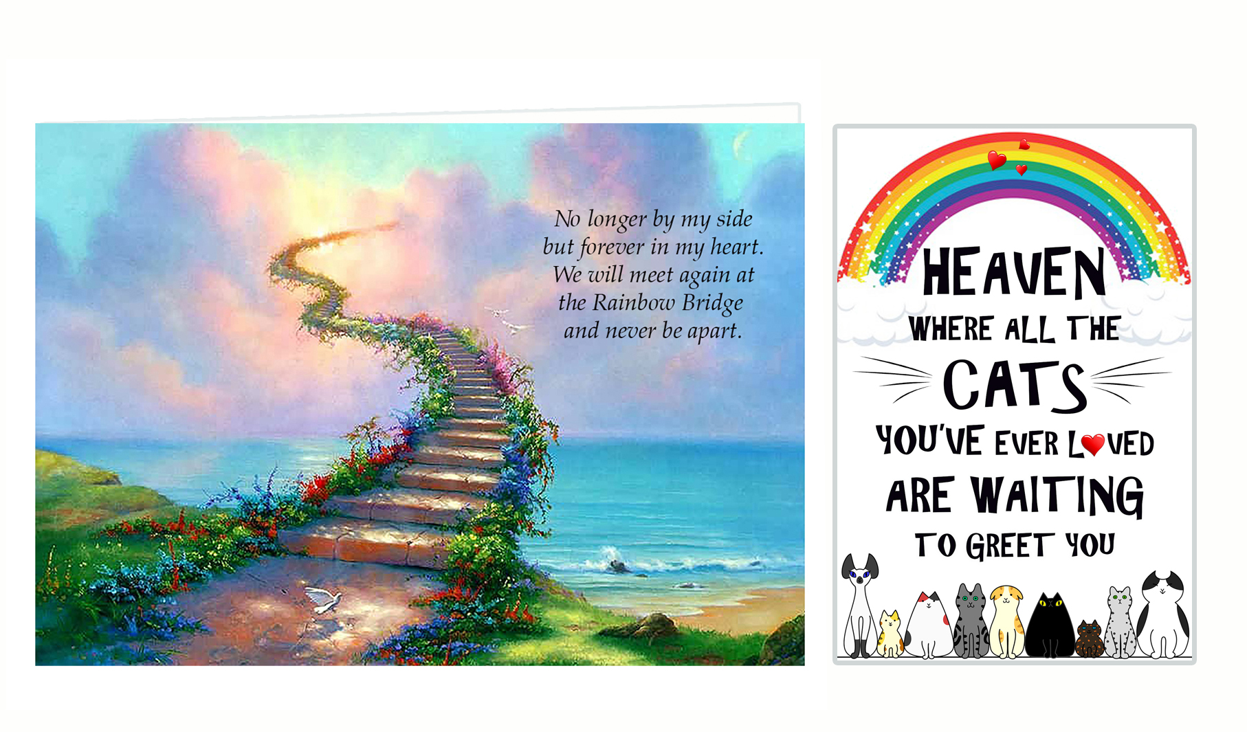 Cat Bereavement A5 Rainbow Card and Cat Heaven Flexible dog