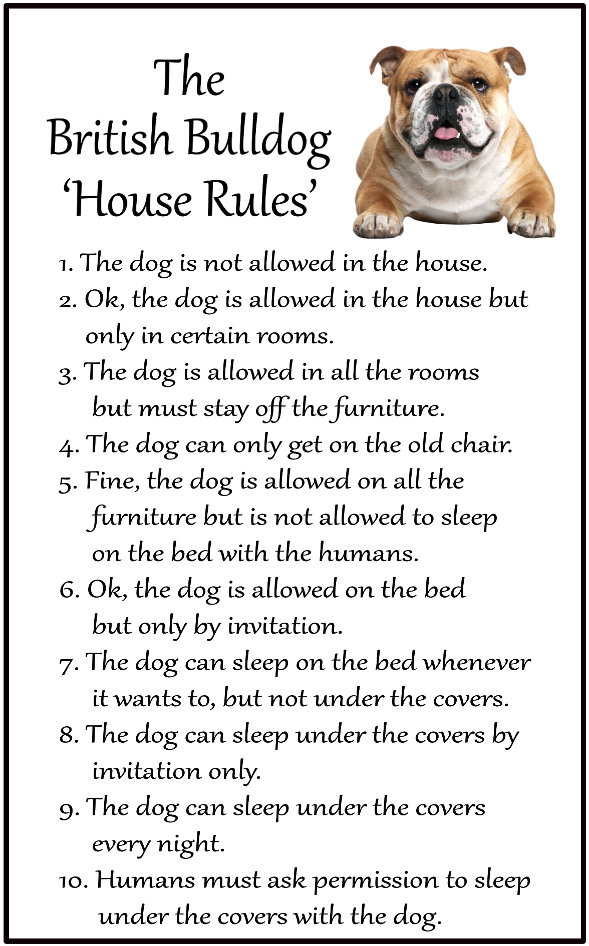 British Bulldog Dog Gift – Large House Rules Magnet 6″ x 4″ – Car Pets –  Gifts for dog and cat lovers